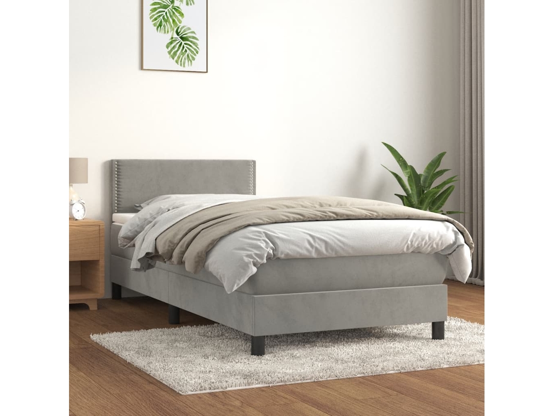 Vidaxl Cama Com Molas/colchão 90x200 Cm Veludo Cinza-claro