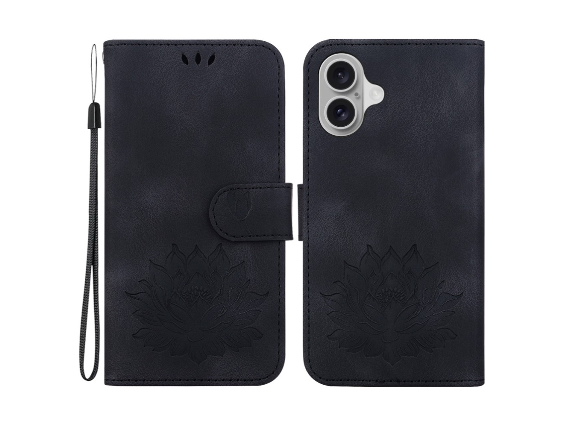 Capa Em Couro Pu, Com Suporte, Para Apple Iphone 16 Preto