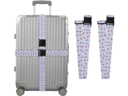 Conjunto De 2 Cintas Bagagem Com Estampa Morango Listradas Em Azul, Ideais Para Malas De Viagem Cintas Ajustáveis E