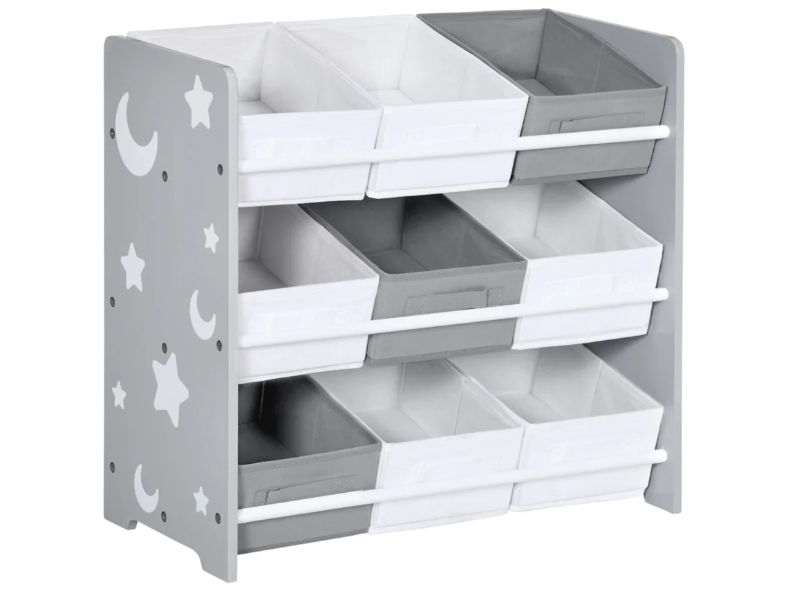 Estante Para Brinquedo Mdf E Tecido Não Tecido Cor Cinzento 63x30x60 Cm Zonekiz
