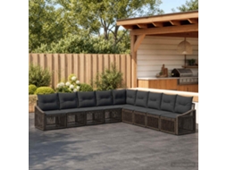 Vidaxl Conjunto De Sofá De Jardim 9 Unid. Cinzento Vime Pe