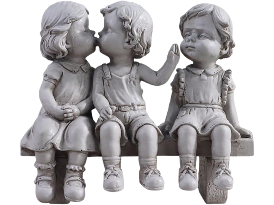 Estátua Infantil Primeiro Beijo Escultura Decorativa de Cachorro Apaixonado para Jardim Às Intempéries, Linda CHABERLU