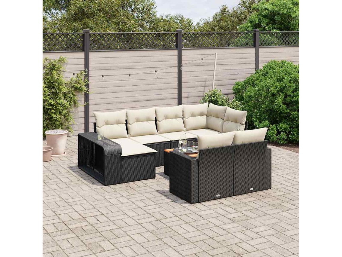 Vidaxl 11 Pcs Conjunto Sofás De Jardim C/ Almofadões Vime Pe Preto