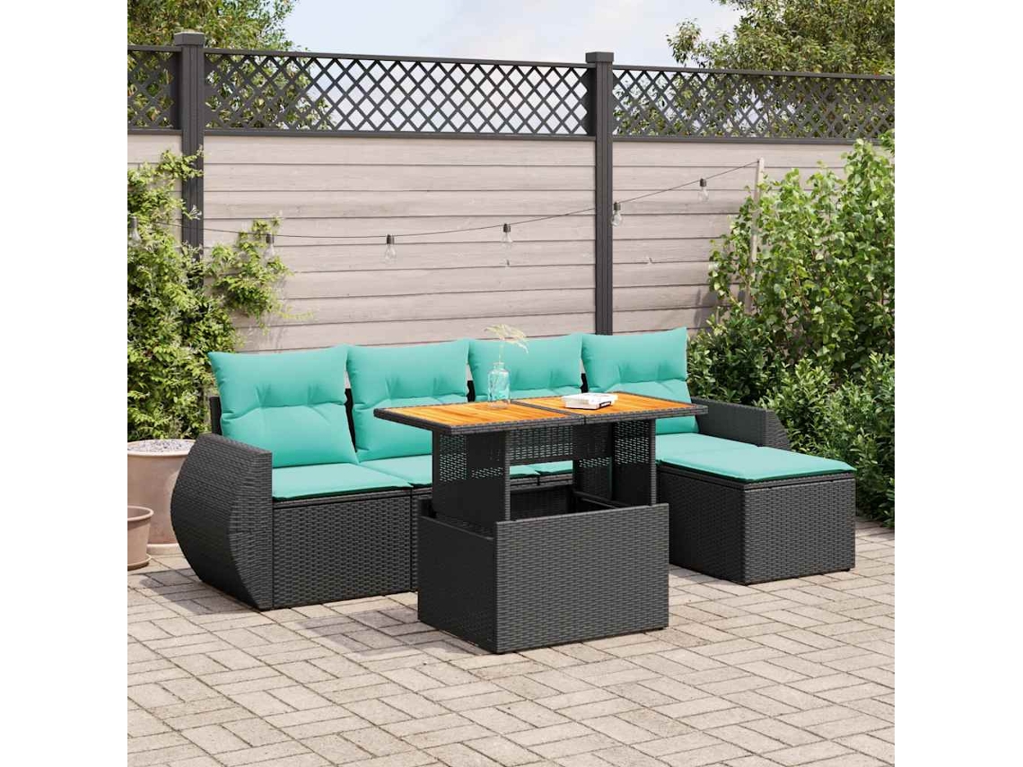 Vidaxl 6 Pcs Conjunto Sofás De Jardim C/ Almofadões Vime Pe Preto