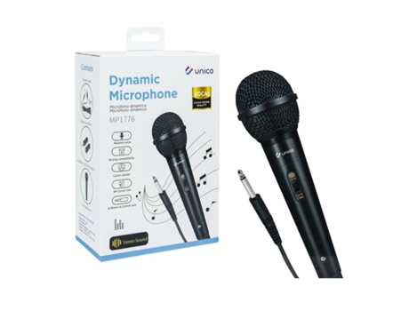 Microfone UNICO STAR Dinâmico com Fio de 3 m Mp1776 Preto