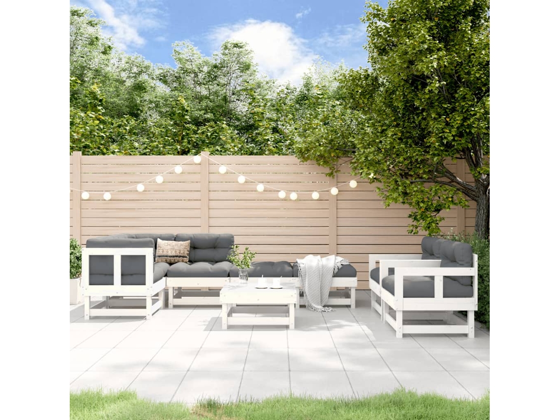 8 Pcs Conjunto Lounge De Jardim Pinho Maciço Branco Dkd Home Decor