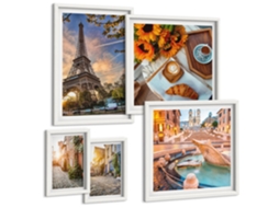 Galeria De Pinturas Murais Ruas De Café, Girassóis Moldura Branca Fotos Para O Escritório Espelharte (conjunto De 5 Imagens)