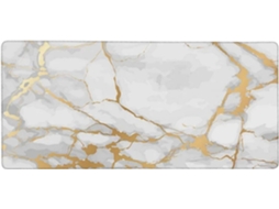 Mousepad Grande para Computador com Estampa de Mármore Branco e Dourado, Base Borracha Antiderrapante, 40 X 90