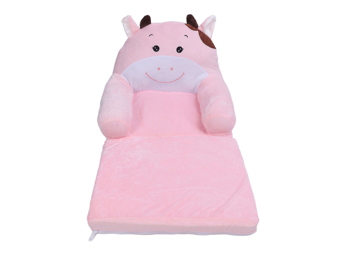 Sofá Infantil Dobrável Cute Cartoon Macio, Confortável, Cama, Crianças, Meninos, Meninas, Vaca Rosa, 2 Camadas
