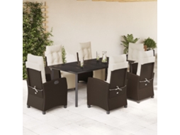 Vidaxl 7 Pcs Conjunto Jantar P/ Jardim C/ Almofadões Vime Pe Castanho