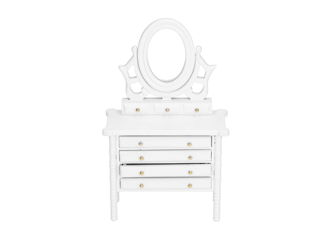 Walshlxq mesa de Maquillaje Miniatura de Madera Simulada Con Espejo para Casa de Muñecas 1:12 Blanco