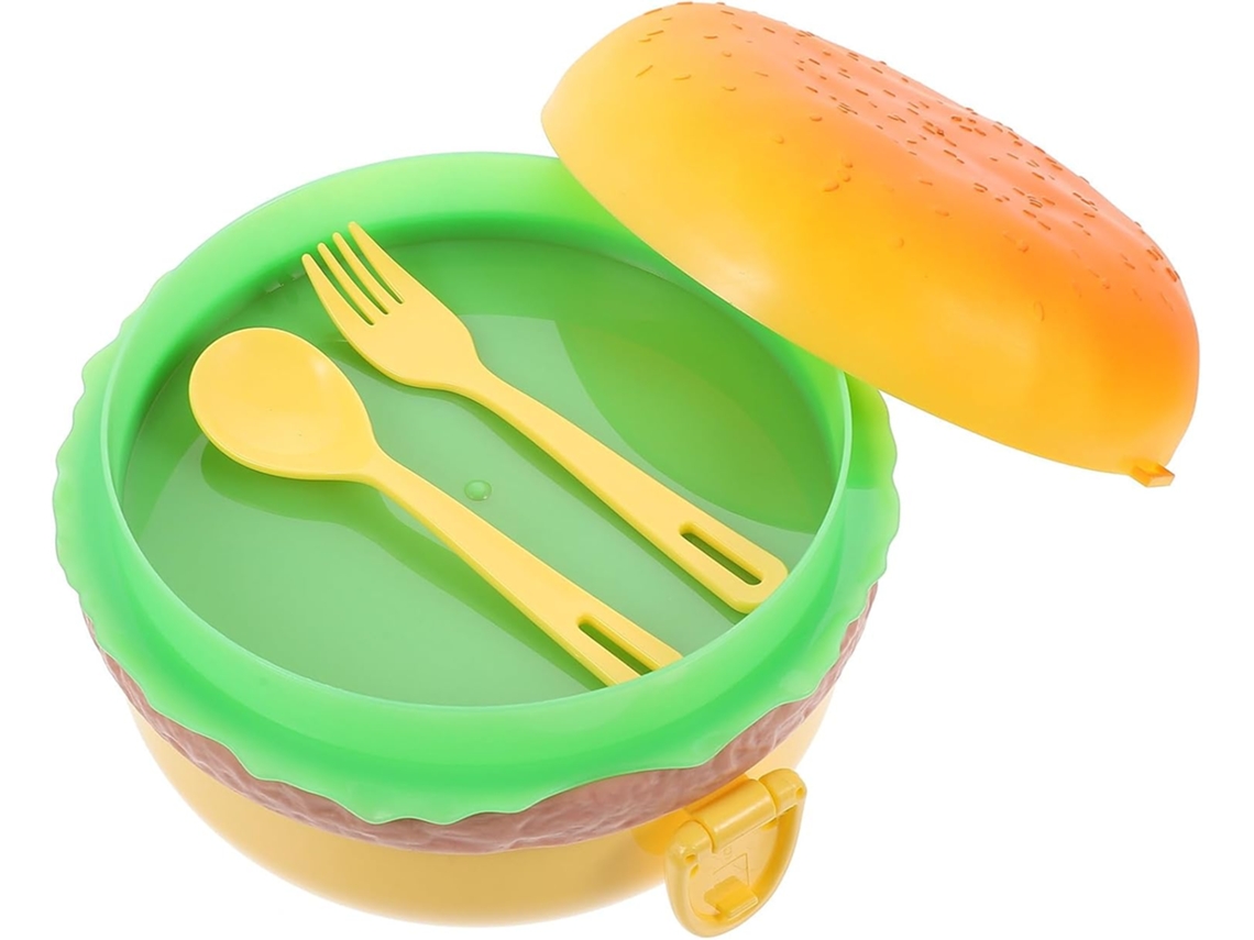 Lancheira Bento Com Design De Hambúrguer, Pode Ir Ao Micro Ondas E Possui Múltiplas Camadas, Ideal Para Escola E