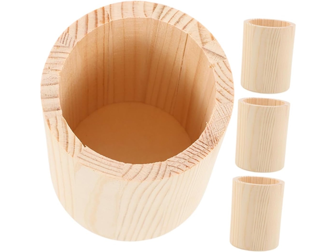 Conjunto de 4 Porta lápis Madeira para Canetas, Pincéis Maquiagem e Materiais Escritório. 10,00 X 8,00 Cm Pole