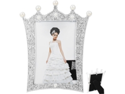 Porta Retratos Plástico Branco Coroa Pérolas Decorativa Acabamento Refinado Estilo Europeu Chique Elegante GOKOCO