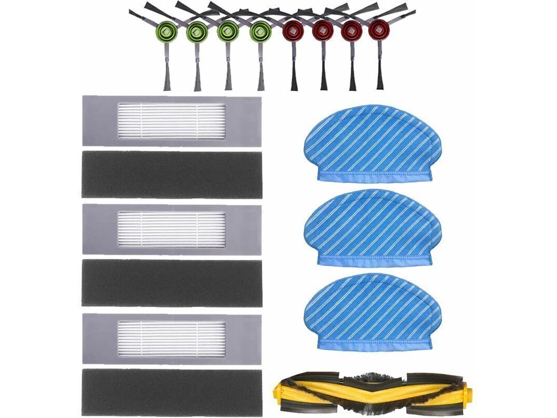 Kit de Substituição com Filtro, Escova e Acessórios para Aspirador Robô Ecovacs Deebot Ozmo 950 920 Preto 0, 05 BRILVIBERA (15 Peças)