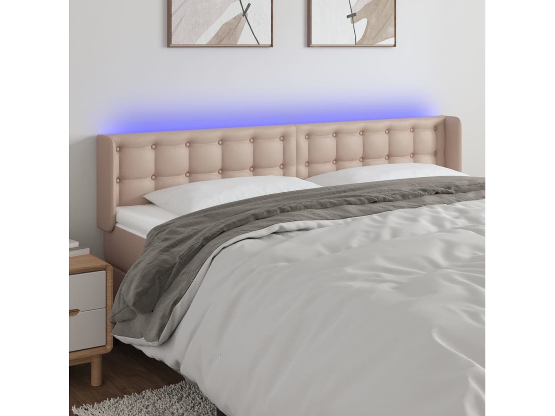 Vidaxl Cabeceira Cama Led Couro Artificial 183x16x78/88 Cm Cappuccino
