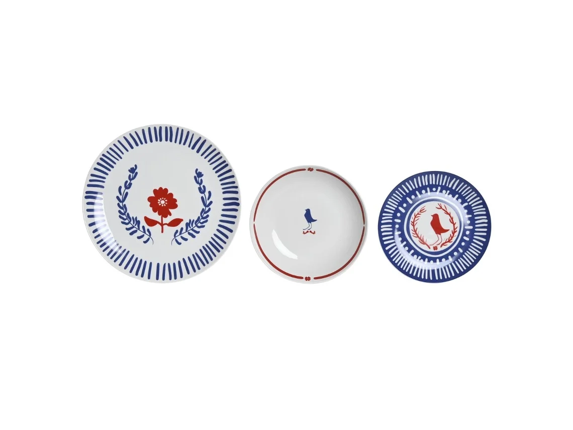 Conjunto de Louça Dkd Home Decor Porcelana Vermelho Azul Branco 27 X 27 X 3 Cm 18 Peças