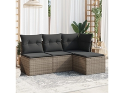 Vidaxl 4 Pcs Conjunto Sofás De Jardim C/ Almofadões Vime Pe Cinzento