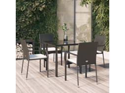 Vidaxl 5 Pcs Conjunto De Jantar P/ Jardim C/ Almofadões Vime Pe Preto