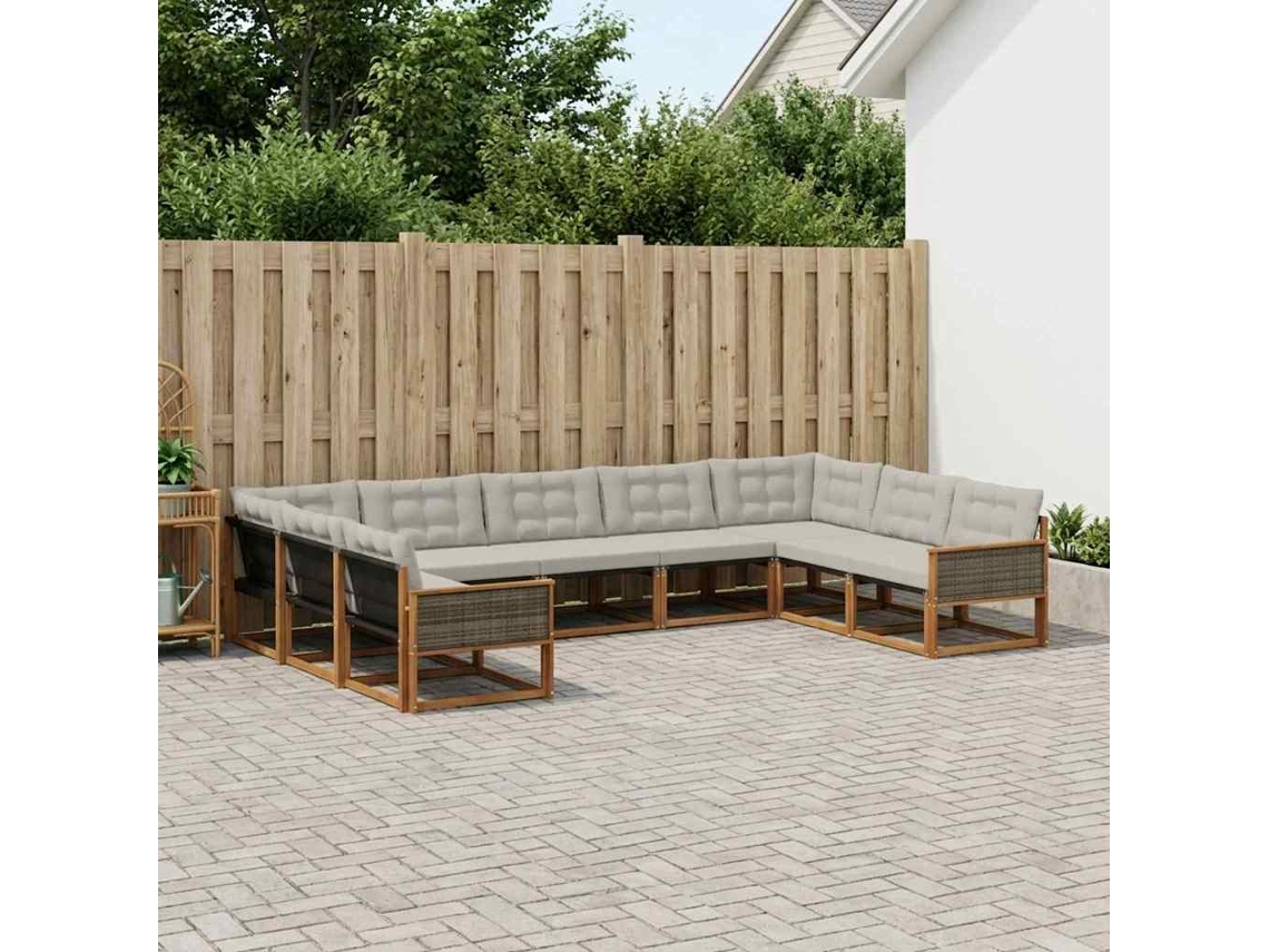 Vidaxl Conjunto De Sofás Para Exterior 9 Pcs Natural E Cinzento-claro