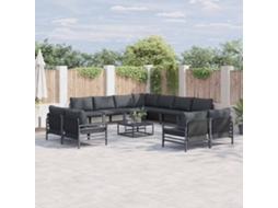 Vidaxl Conjunto De Sofá De Jardim Com Almofada 12 Pcs Preto Aço