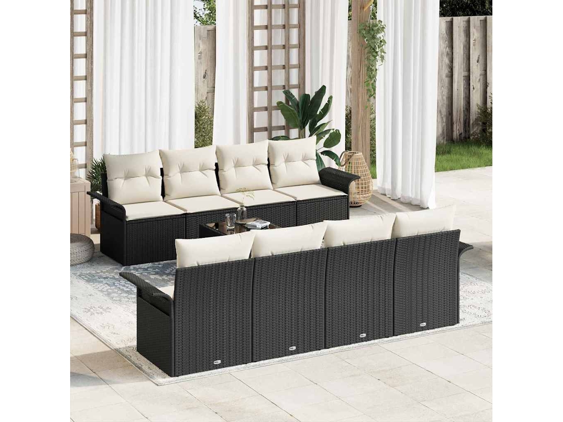 Vidaxl Conjunto De Sofá De Jardim 9 Pcs Preto E Creme Vime Pe