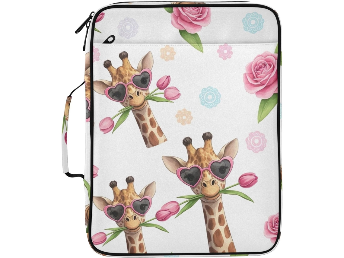 Pasta Expansível Óculos De Sol Com Estampa Girafas, Design De Coração, Organizador Com 3 Argolas E 7 Bolsos, Estojo