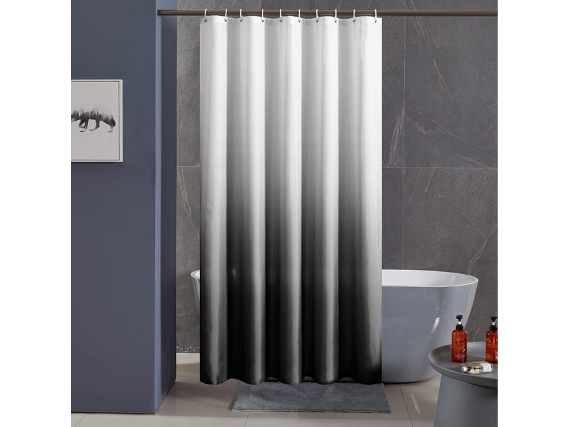 Cortina De Chuveiro Antimofo, Tecido Lavável À Máquina, Impermeável, Com 12 Ganchos, 180x200cm, Degradê Preto