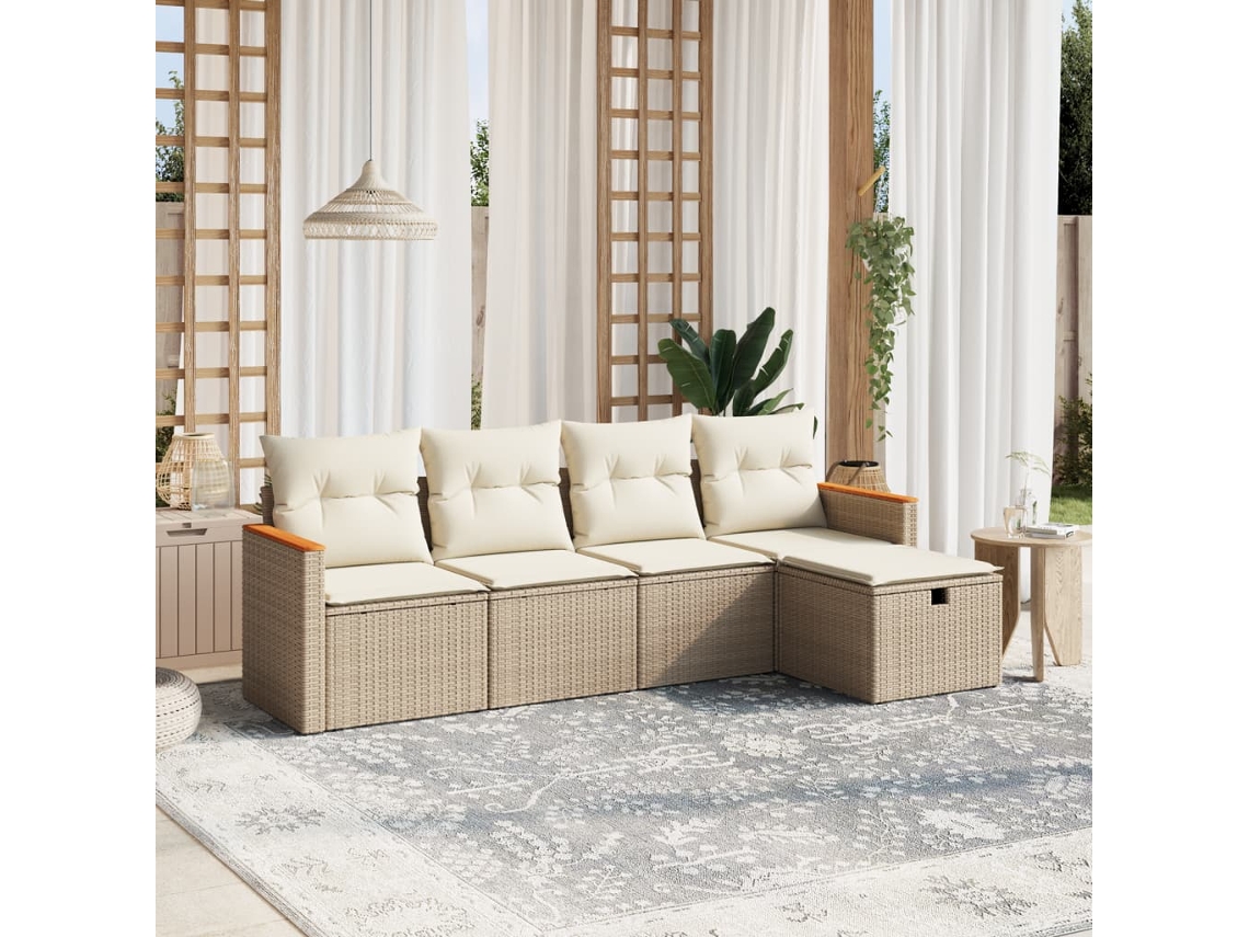 5 Pcs Conjunto De Sofás P/ Jardimconjuntos Relax Jardimconjunto De Jantar Com Almofadões Vime Pe Bege Cfw614959 Lovely Home