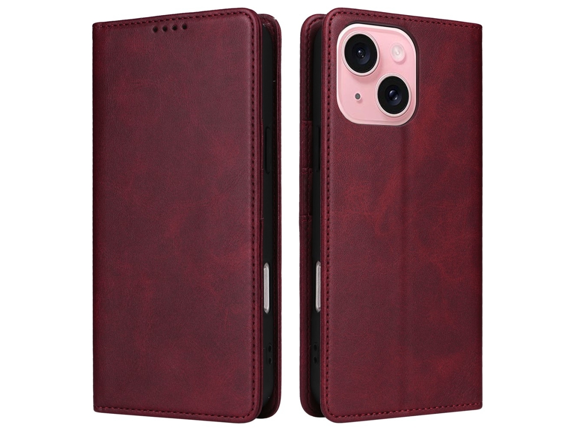 Capa Bloqueio Rfid Para Iphone 15 Pele Sintética Vermelho