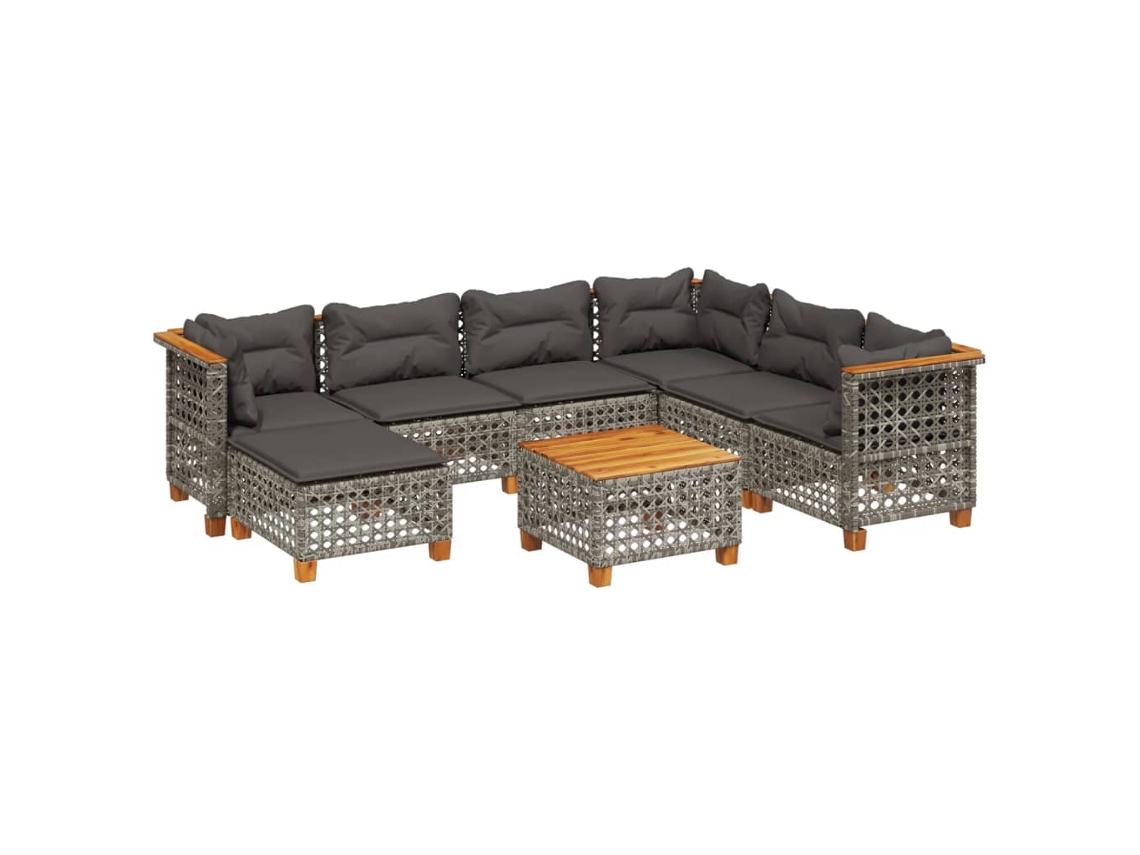 Maison Exclusive - 8 Pcs Conjunto Sofás De Jardim C/ Almofadões Vime Pe Cinzento