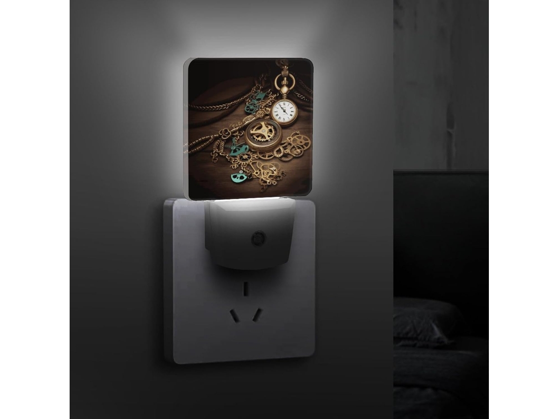 Relógios de luz noturna Steampunk, Chaves e Correntes, Luminária LED com sensor crepuscular, Luzes noturnas