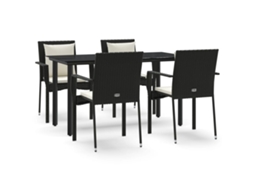 Garden Dining Set, Garden Dining Sets Vidaxl Preto Rattan / Vime (140 Cm Table Length)