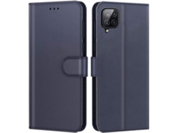 Capa Fólio Tipo Multifuncional Fecho para Samsung Galaxy A12 HONGWE. Pele Magnética Azul
