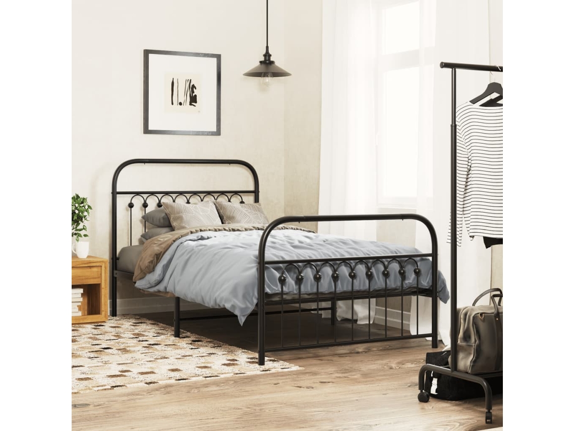 Estrutura De Cama Com Cabeceira E Pés 100x200 Cm Metal Preto