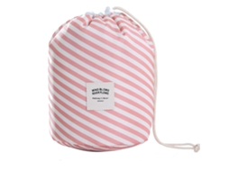 Bolsa Cosmética Multifuncional Cilindro Com Cordão Portátil Listras Rosa ZMDECQNA