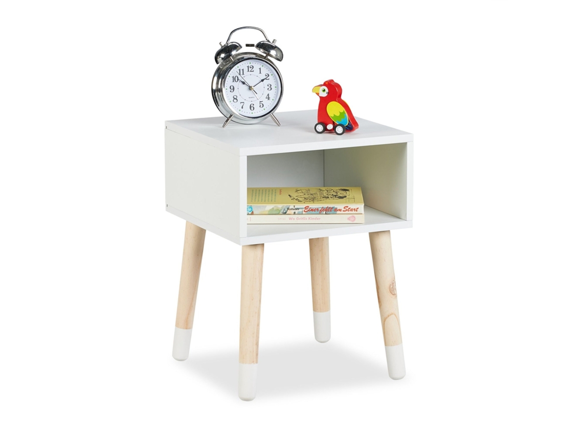Mesa De Cabeceira Infantil Com Prateleira E Pés De Madeira