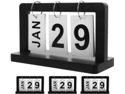 Calendário de Mesa Vintage Madeira com 4 Peças, Estilo Perpétuo, Visor Mês e Data. 19,50 X 11,50 8,00 Cm Poleg