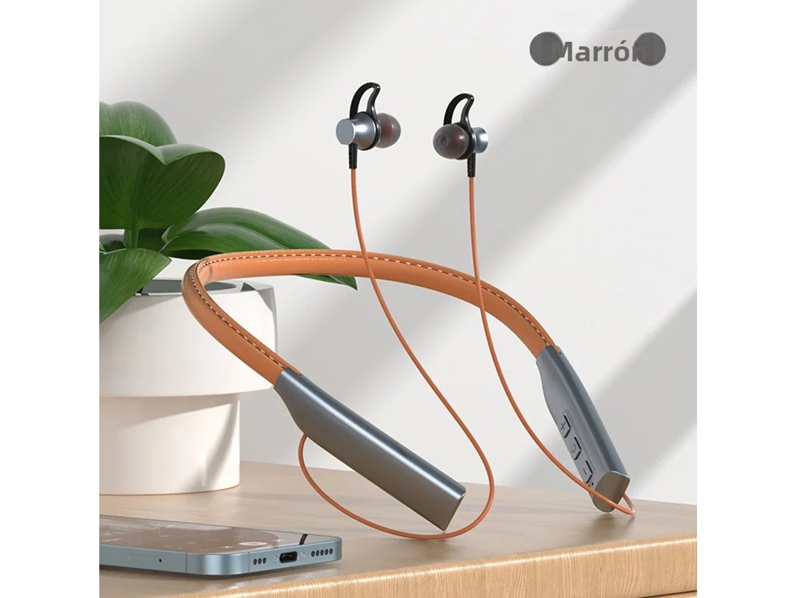 Fones de Ouvido Bluetooth Sem Fio com Microfone e Faixa Magnética para o Pescoço MDUG (marrom)