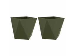 Conjunto 2 Caixa De Vaso Vidaxl Verde-azeitona Aço (50 X 50 X 50 Cm)