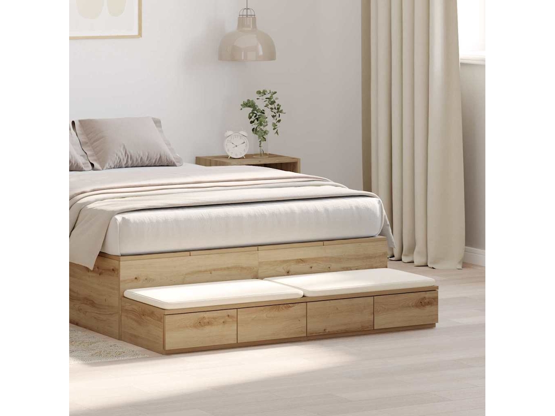 Vidaxl Gavetas De Cama Carvalho Artesanal 120 X 36,5 X 16,5 Cm
