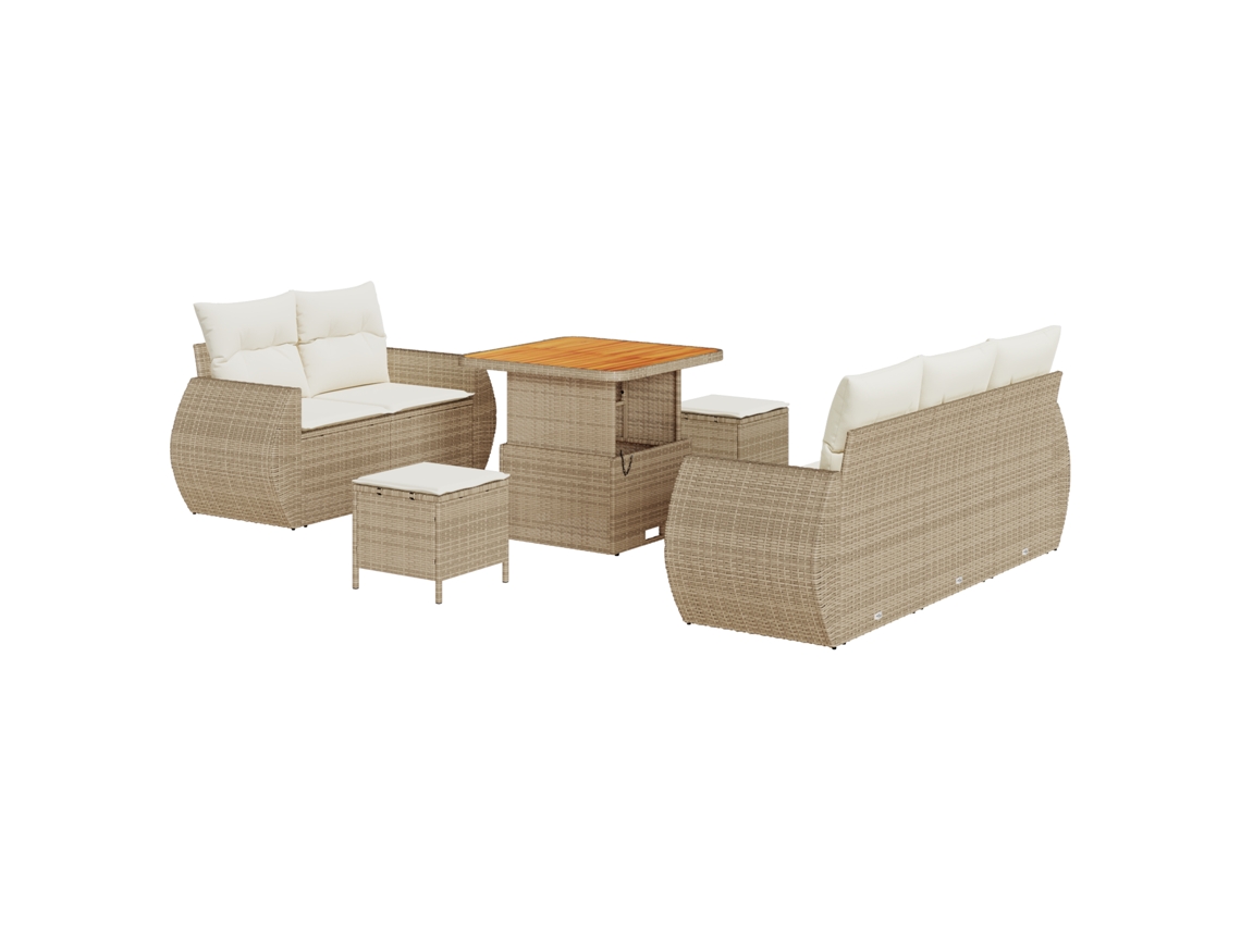Conjunto 8 De Sofá Para Jardim Com Almofadas Vidaxl Bege De Rattan Poli Acácia