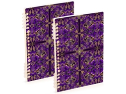 Conjunto de 2 Cadernos Espiral A5, Estampa Floral Vintage, Roxo Escuro e Dourado, 21,1 X 14,5 Cm, Resistentes