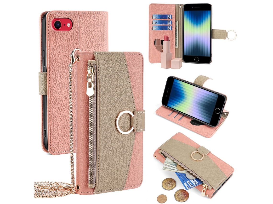 Capa Em Couro Pu Para Apple Iphone 7 / 8 / Se (2020) / Se (2022) - Rosa