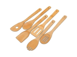 Conjunto De 6 Utensílios De Cozinha Em Bambu Moso: Leve, Resistente Ao Calor E Ideal Para Panelas Antiaderentes - Presente Perfeito