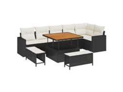 Conjunto 9 Móveis De Jardim Vidaxl Preto Vime Pe (100 X 100 X 71 Cm)