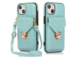 Suporte Casa Para Iphone 14 Pele Sintética Com Porta-cartões Bege