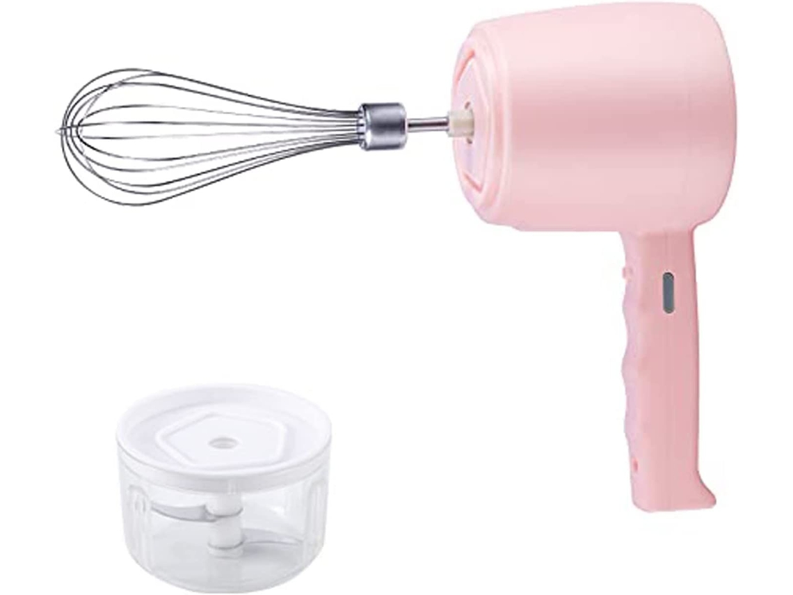 Batedor Elétrico 2 Em 1 Com Picador De Alho, Usb Recarregável, Rosa