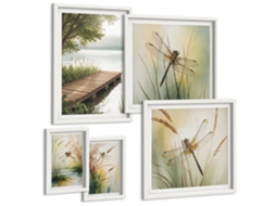 Conjunto De Pinturas Paisagens Tranquilas De Libélulas Espelharte (5 Peças)