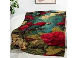 Manta com Estampa de Flores Vermelhas e Papagaios 100x130 Cm Multifuncional Macia Aconchegante em Flanela Idea